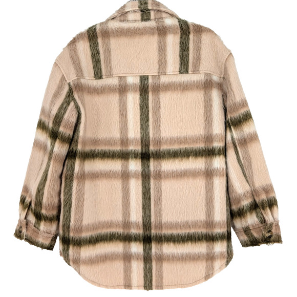 American Eagle Womens Cream Fuzzy Plaid Chore Shacket Gorpcore Outdoor Small - Picture 2 of 10